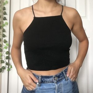 Black halter neck crop tank top